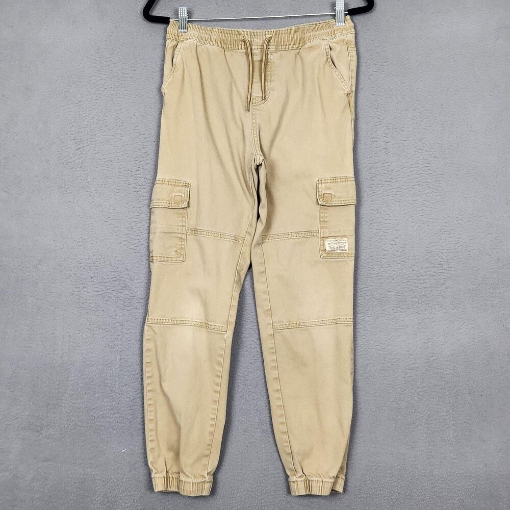 Levis Cargo Jogger Pants Youth L 12-13 Beige Elastic Waist Pockets Boys Girls
